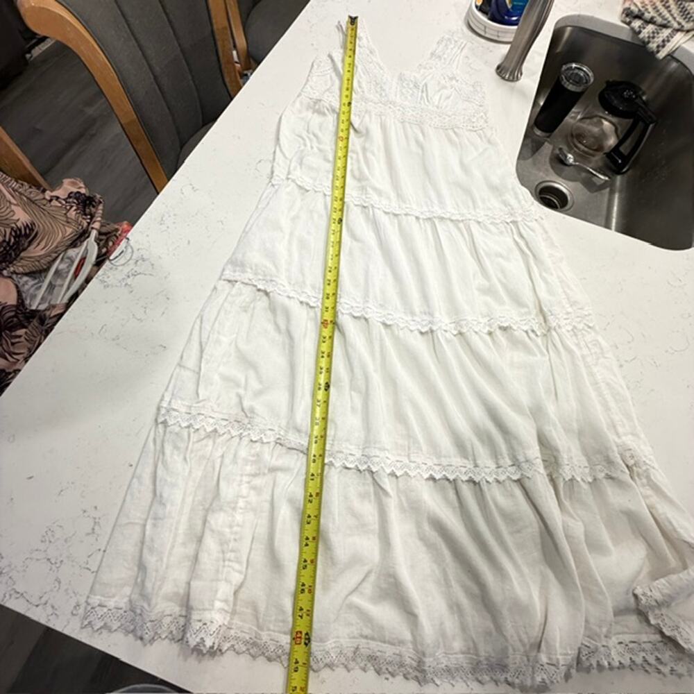 R.K. Garments White Cotton Crochet Lace Tiered Boho Prairie Maxi Dress OS - Picture 15 of 15